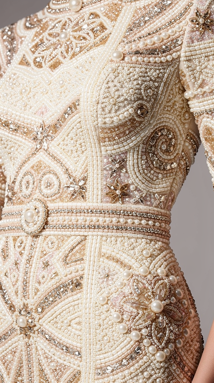 Stunning Multicolored Beaded Outfit with Crafted Pearls