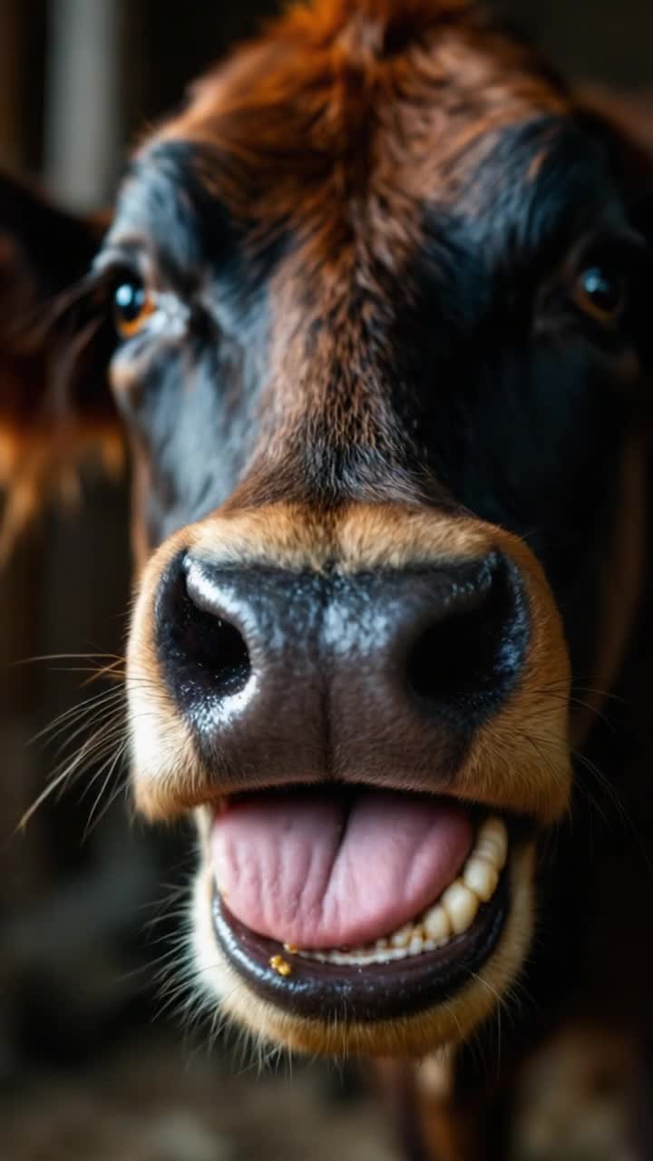 close up of a cow chewing