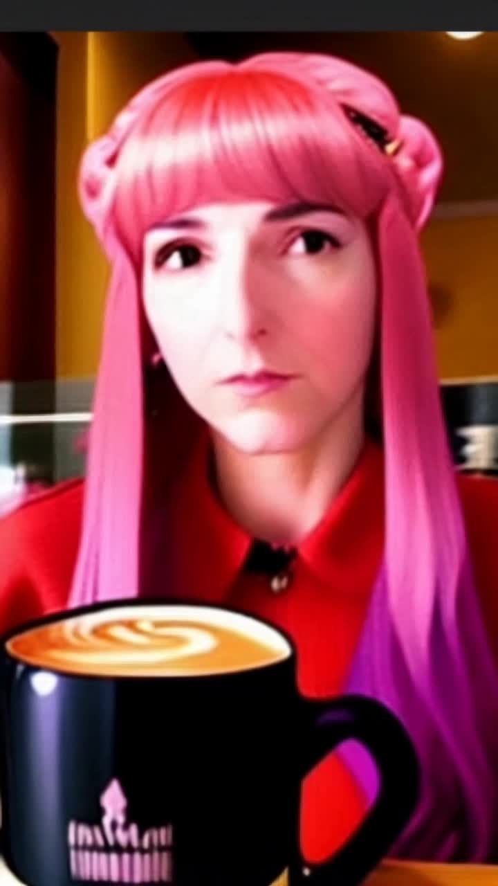 The Empress of all space and time is having a moment, a pleasant sip of beverage, in her own lair, she has gained everything, she smiles 