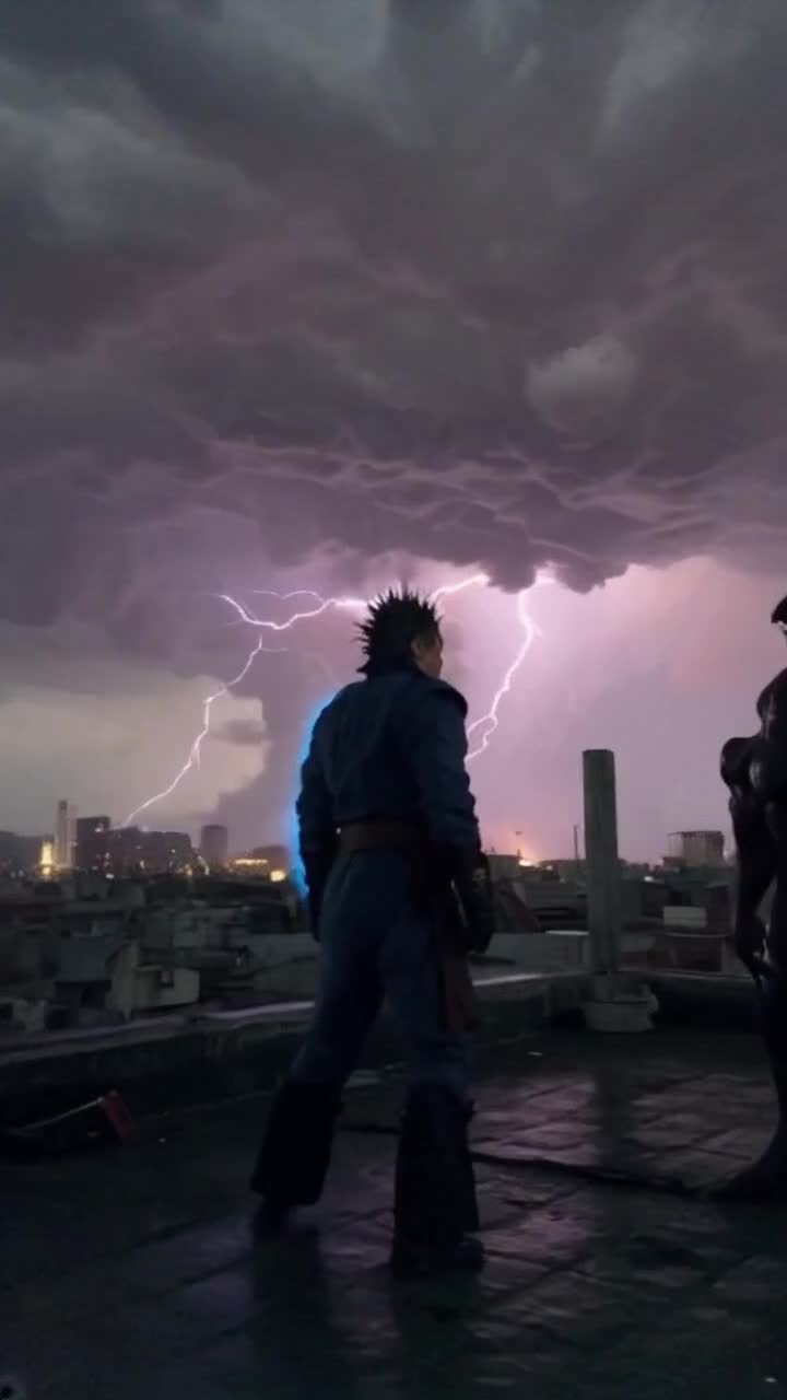 As the spiritual Jedi ninja with spikey hair radiating atomic blue energy watches his prey the evil ruling demon he waits for the perfect moment to attack 