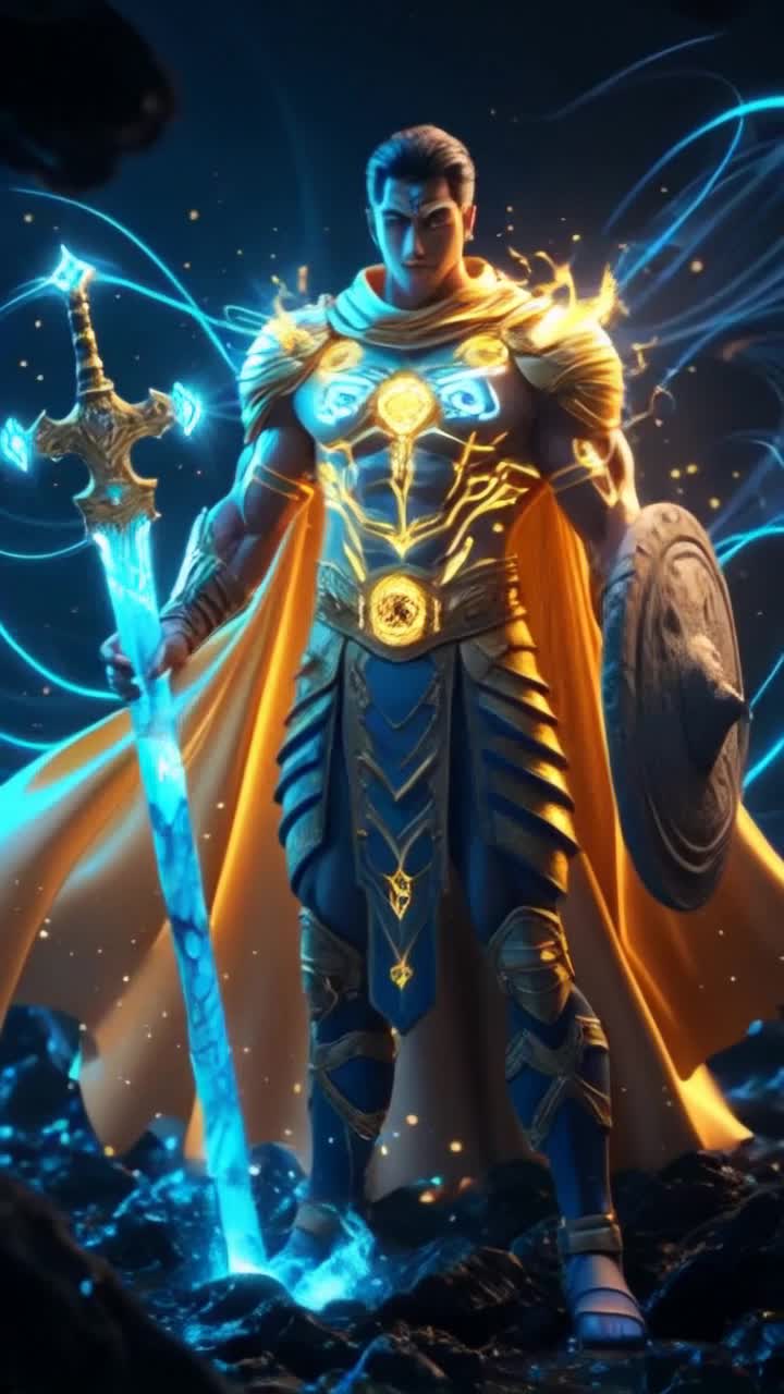 Heroic figure Chandramaan with a muscular physique glowing with celestial energy luminescent bright white eyes radiating power soars through cosmic skies striking poses Mid flight shimmering silver costume adorned with a moonshaped glowing emblem reflecting vibrant full moon radiance Long silver cape flowing gracefully illuminating the path below Mystical environment of swirling galaxies and sparkling stars showcasing the breathtaking vastness of space as gravity shifts around him revealing aweinspiring water currents and beams of light energizing his super speed and healing abilities creating a spectacle of raw strength and celestial grace