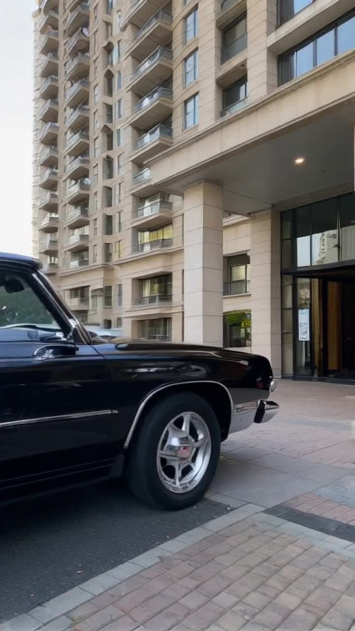  I am standing out front of my very expensive penthouse towers waiting for my black and superstretch rolls Royce model 1958 it pulls to a stop in front of me I standing 8 feet from the sidewalk curb the full view of the car can be seen completely from the passenger side the right side of the car all lights outside work properly the time of day is mine oclock  at night, the car slowly pulls under the main entranceentrance awning you can look across the car and see other car is moving up and down the street at the same time The limousine pulls up stops the rear door opens and it appears that Im walking towards the car to get in the door closes and the huge car leaves 