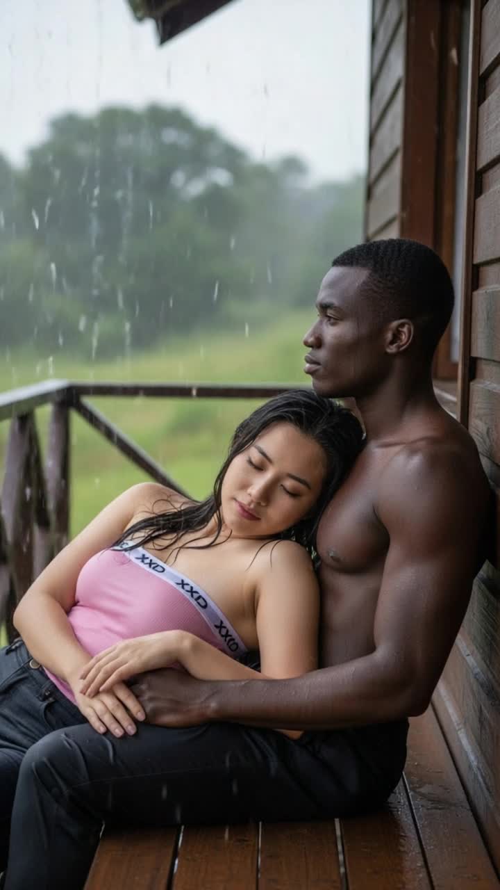 heavy rain, mans hands massaging repeatedly