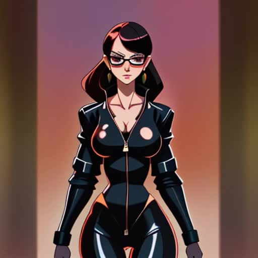The Baroness and the black queen from battletoads fusion, epic beauty, depicted wearing a distinctive glasses and black leather one piece suit zipped halfway showing a glimpse, with a dominating alluring stature