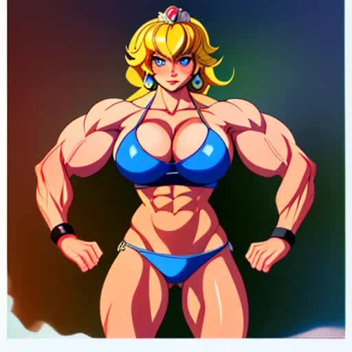 princess peach blonde hair blue eyes super mega ultra huge gigantic melons muscular bodybuilder bikini 