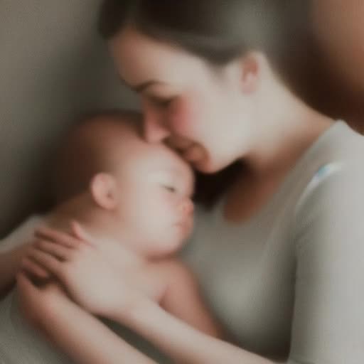 intimate bond shared in quiet serenity, detailed depiction of motherhood, warm hues envelop the scene, soft yet poignant lighting enhancing the mood, captured in a close up, enhancing the tenderness of the scenario