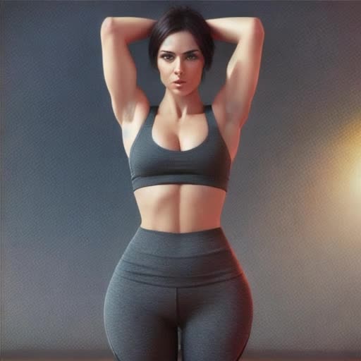 Attractive British woman, dark hair, prominent aeriolas, enticing physique, in yoga pants that accentuate form, emitting strong aura of desire, provocative positioning, engaging facial expression, high-intensity gaze, sharp focus, mystifying lighting effects, enhanced by Artgerm and Sarah Stokes.