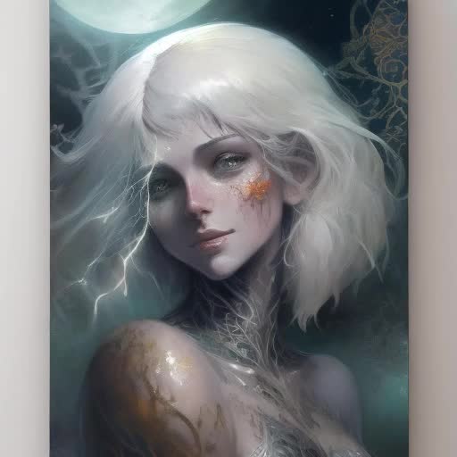 Beautiful dark moon goddess covered in nightly glow with detailed silver features under  the moon with illuminating moonshine beams, she has white hair and white tattoos ; highly detailed, dynamic pose , city landscape on the background, intricate motifs, organic tracery, perfect composition, digital painting, artstation, concept art, smooth, sharp focus, illustration, Carne Griffiths, pixar, Victo ngai, Jean Baptiste Monge, shiny aura