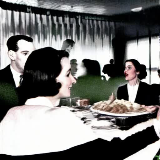 A 1950s thanksgiving dinner inside the matrix as Neo is trying to get mashed potatoes. It’s all in black and white and feels like a Frank Capra film.