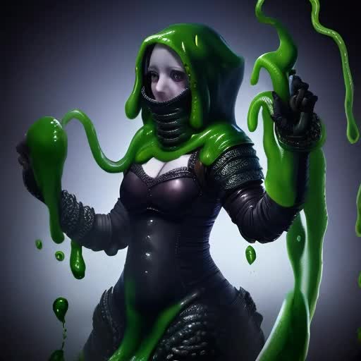 fathoms rogue,deep sea inspiration,tentacles,tentacle leather armor, giant tentacles in the background,lovecraftian theme,lovecraft mood,dark earie mood,d&d rogue,d&d fathoms rogue wearing leather armor with tentacle trim and intricate details,slime girl,flat chest,girl made of slime,