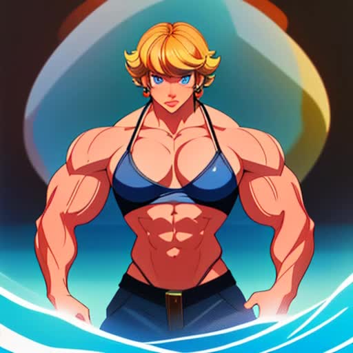 Princess Peach blonde hair blue eyes super mega ultra huge gigantic melons muscular bodybuilder bikini 