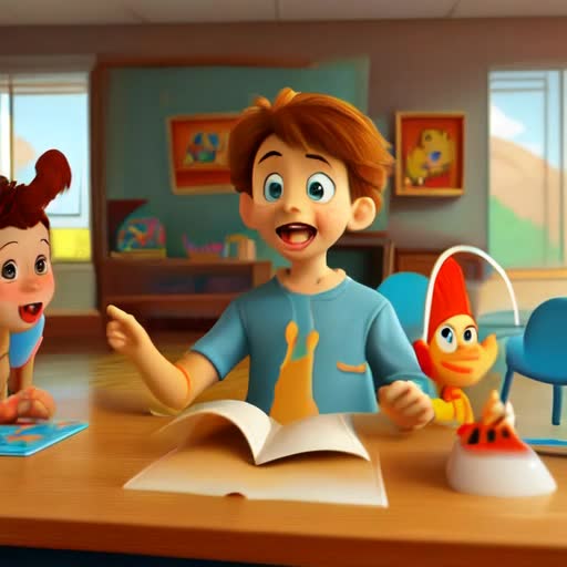 Interactive storybook adventure, preschool learning, edutainment, whimsical, immersive 3D renders, fun kid-friendly characters, charming scenery, playful atmosphere, clear and sharp focus, learning activities incorporated within story, by Dr. Seuss and Pixar Studios