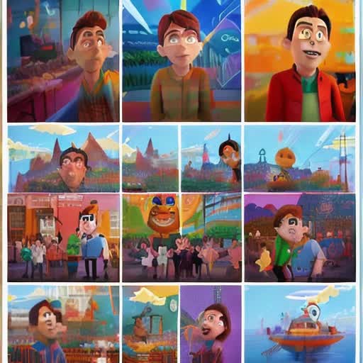 World of animation, characters bursting with colors and emotions, complex backgrounds telling their own stories, traditional 2D art style, blend of 3D modeling for dynamic scenes, brought to life by Disney Pixar
