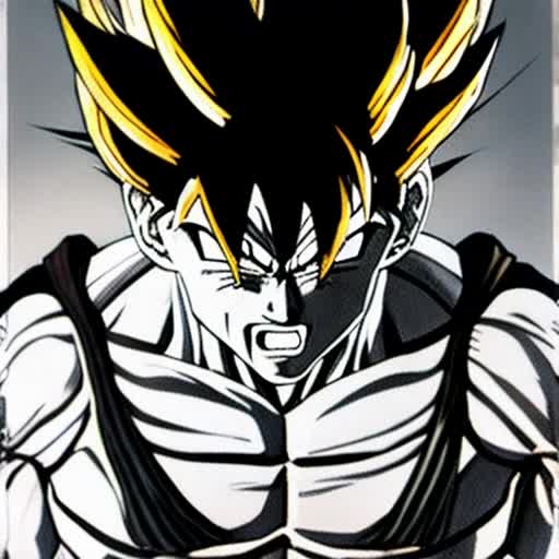 Goku, muscular and determined, mid-action in a push-up, Dragon Ball Z style, hyper-realistic, detailed sweat droplets, toned muscles straining, fiery aura radiating around him, dynamic perspective, warm-toned, high contrast, dramatic shadows, by Akira Toriyama and Arnold Tsang