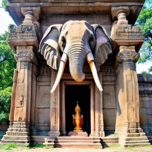 Beautiful india ancient temple with elephant