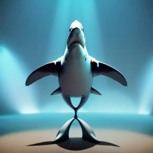 animation loop of a Dramatic transformation of a shark turning into a human and standing up. Futuristic Science Fiction.