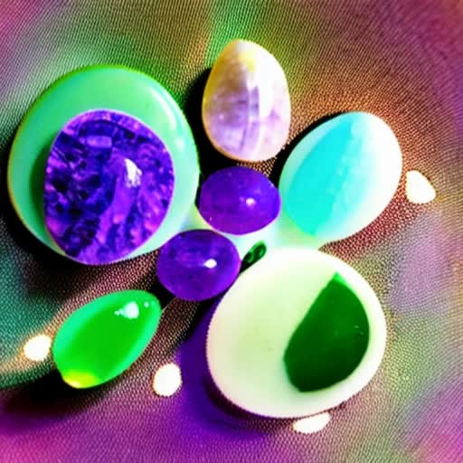 Highlight vibrant images of healing crystals like amethyst, quartz, and jade, radiating their energy in harmony with the 528Hz frequency, symbolizing balance and purification.