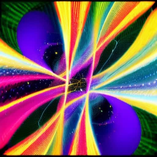 A spectacular scene of three forces colliding in a dazzling display of power and beauty. The forces are represented by different shapes and colors: Positive Energy is a bright yellow star, Meditation is a blue spiral, and Sound Therapy is a purple wave. The collision creates a burst of light and sound that shakes the universe.