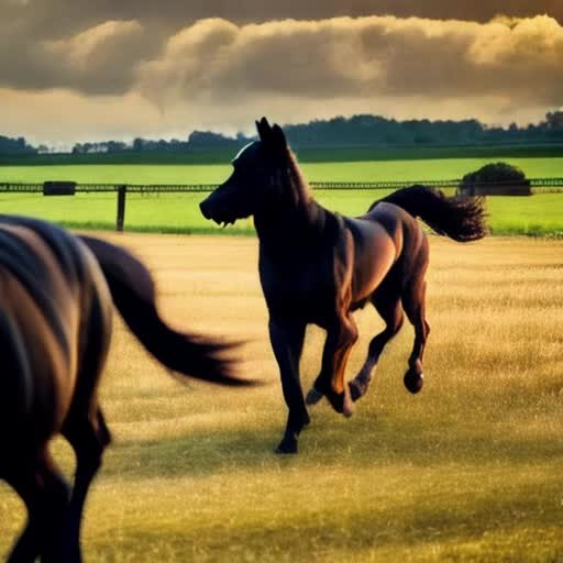 German Shepherd sprinting alongside a majestic horse, dynamic angle, lush green meadows background, sense of freedom and power, sunset casting golden hues, highly detailed animal musculature, photographic, extremely high quality high detail RAW photo, rendered by octane