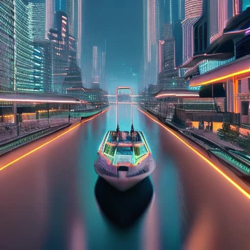 Amphibious metropolis at twilight, futuristic water city, advanced floating architecture, neon-lit skyline reflecting on calm waters, glowing bioluminescent aquatic flora, sleek autonomous watercraft, cyberpunk aesthetic, wide-angle aerial perspective, by Syd Mead and Masashi Kishimoto, rendered by Octane, 8K resolution, cinematic dynamic lighting