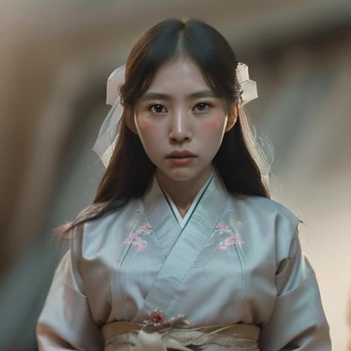 Photographic, extremely high quality high detail RAW photo, traditional Korean hanbok in shades of white, intricate embroidery, dramatic storytelling scene, emotional facial expressions, cinematic lighting, poignant atmosphere, soft background bokeh, cultural authenticity, by Kim Jung Gi