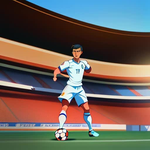 Cristiano Ronaldo with distinct facial features, morphed into an actual goat, posed on a soccer field, soccer ball at hoof, stadium filled with cheering fans in background, playful yet majestic, clear blue sky, midday sun casting dynamic shadows, digital art, hyper-realistic textures, by Chuck Jones and Caravaggio