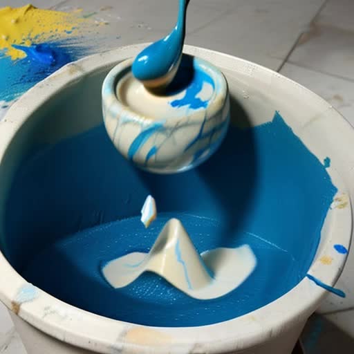 A marble being dropped into a bucket of blue paint, satisfying video 