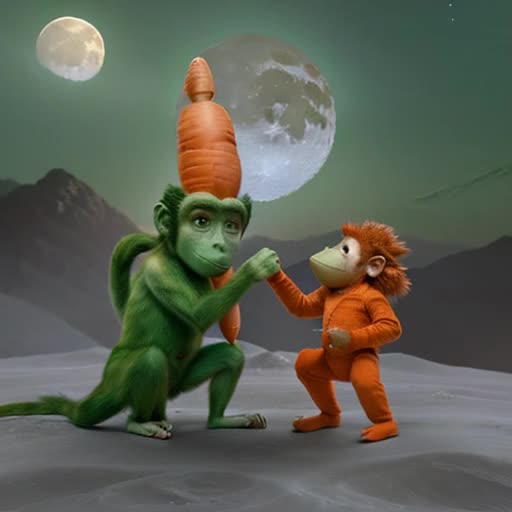 Carrot Top fighting a green monkey on the moon.