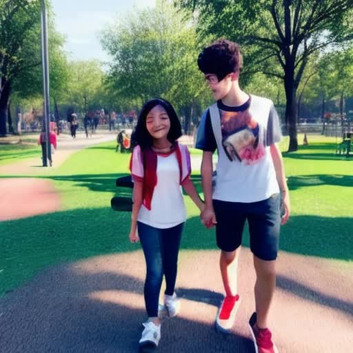a hot girl and boy walking a park and play games 
