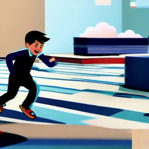 Animated boy sprinting energetically, dynamic sketch-style animatic backdrop, sense of motion, fluid animation loop, lively and spirited, cinematic camera panning, high frame rate for smoothness, action-packed scene