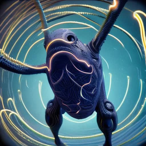Uik, alien otherworldly creature, cosmic energy emanating from its core, bioluminescent tendrils, intricate patterns across its skin, floating effortlessly in deep space, zero gravity effect, slow, mesmerizing movement, highly detailed and sharp focus, cinematic lighting, high-resolution video, 4K, rendered by Unreal Engine 5