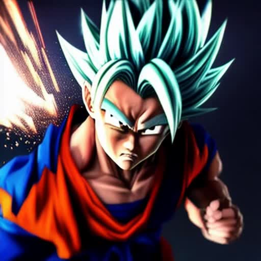 Goku in Ultra Instinct form, intense battle scene, dynamic action poses, powerful energy blasts, shredded combat attire, silver hair flowing, aura exuding sparkling particles, epic showdown, mountains crumbling, dragon ball anime aesthetic, by Akira Toriyama, animated video clip, 4K resolution, fluid animation, enhanced special effects, battle cries, immersive sound effects, cinematic camera angles