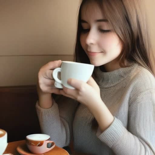 A girl is taking a cup of coffee