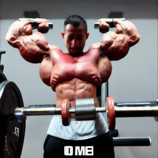 Time-lapse transformation, skinny individual performing bicep curl, gradual muscle growth, becomes a muscular bodybuilder over months, gym environment, disciplined workout routine, perspiration evident, determination on face, high-resolution animation, progressive strength gains, motivational atmosphere, dynamic lighting showcasing muscle definition, cinematic quality, fitness journey narrative