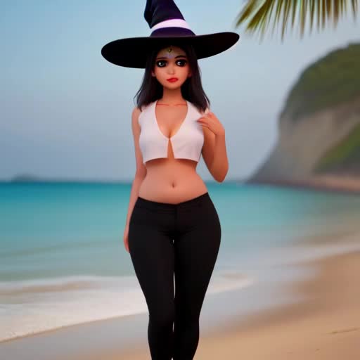 Create i Indian girl witch colour is totally white who were a red top and black pant walking beside beach and her chest is so beautyful as much and her but is huge bouncy