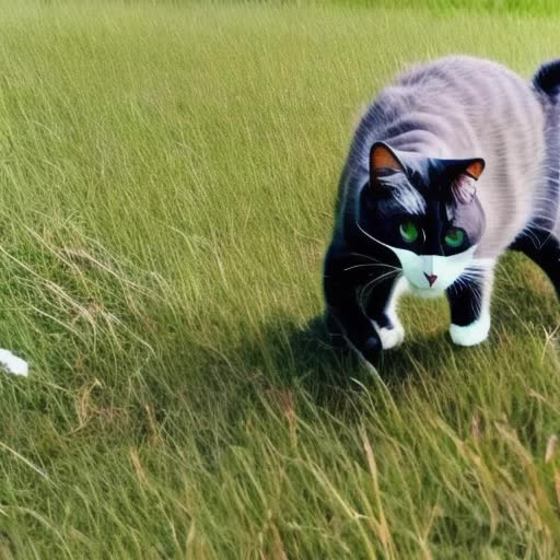 A cat moving in grass