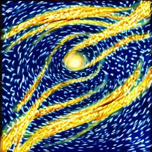 Sonic the hedgehog dashing through cosmos, otherworldly planets, Van Gogh's Starry Night swirls and impasto texture, dynamic motion blur, cosmic energy trails, galaxies in backdrop, ethereal, whimsical, animated video loop, painted by Van Gogh