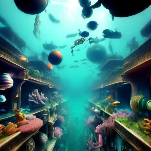 A gorgeous underwater steampunk City lots of pipes and tubes spheres and aquatic Life and coral present super City buildings underwater