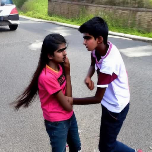 Indian teenage couple fight and break up on road as boyfriend saw girlfriend with another boy