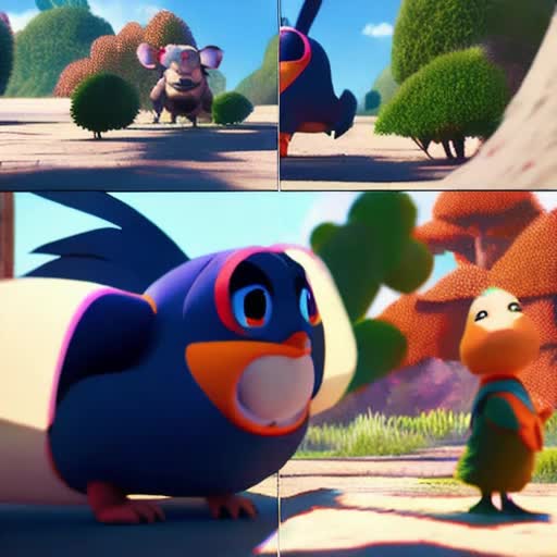 Animated sequence, lively characters, vivid color palette, smooth motion, high frame rate, storytelling, dynamic camera angles, seamless transitions, by Hayao Miyazaki and Pixar, rendered in Unreal Engine, 4K resolution