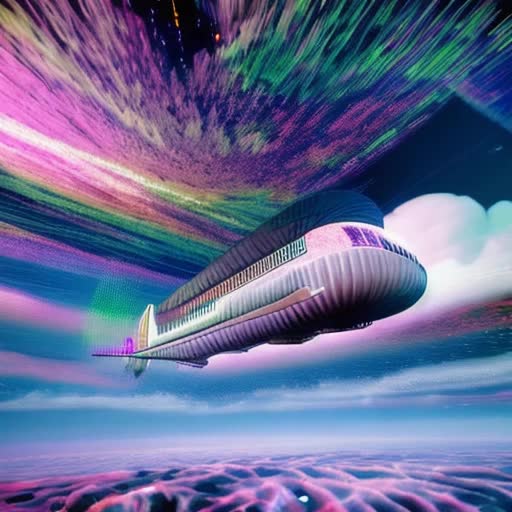 Airship navigating the cosmos, sprawling surreal landscapes, nebulae clouds swirling, star fields glistening, alien flora aboard, technological marvels, ethereal glow, Salvador Dalí inspired surrealism, high-concept sci-fi, ethereal lighting, dynamic floating motion, 8K resolution video sequence, rendered in Unreal Engine