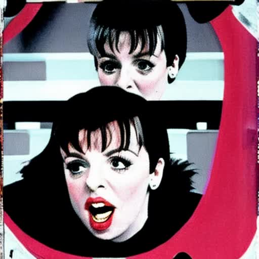 Liza Minnelli panicking in the style of VHS with bad tracking