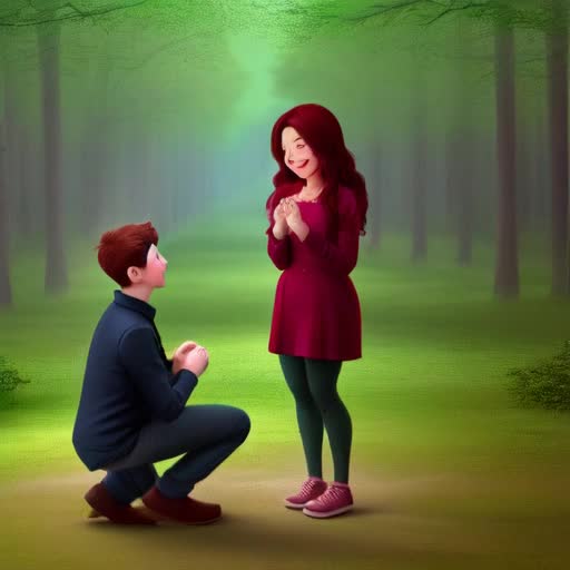 One boy proposing a girl in the middle of a forest 
