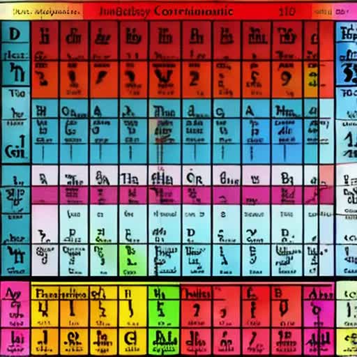 Creating a Periodic anomancy Table  that integrates the light spectrum, rainbow colors, music notes, English Gematria values, elements from the periodic table, and human emotions table with rows representing different colors of the rainbow, progressing from red to violet.  Elements from the periodic table- Music note associated with the color- English Gematria value corresponding to the music note- Human emotion associated with the color