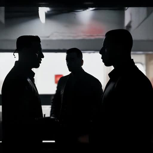 silhouette of gangsters, conversation over drinks, tension as rival gang arrives, standoff vibe, cinematic lighting, dark and gritty atmosphere, urban night scene, LA noir aesthetic, heightened drama, modern crime-themed, teeming with anticipation, photographic, extremely high quality high detail RAW photo, wide-angle shot