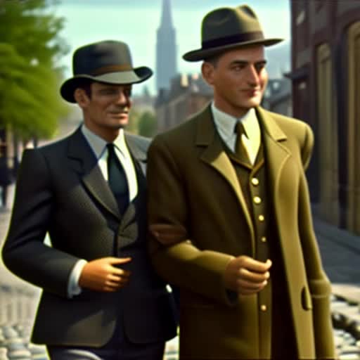 Couple strolling hand-in-hand, sun-drenched cobblestone streets, soft realistic shadows, candid interaction, 4K resolution animated video, lively yet intimate atmosphere, cinematic movement
