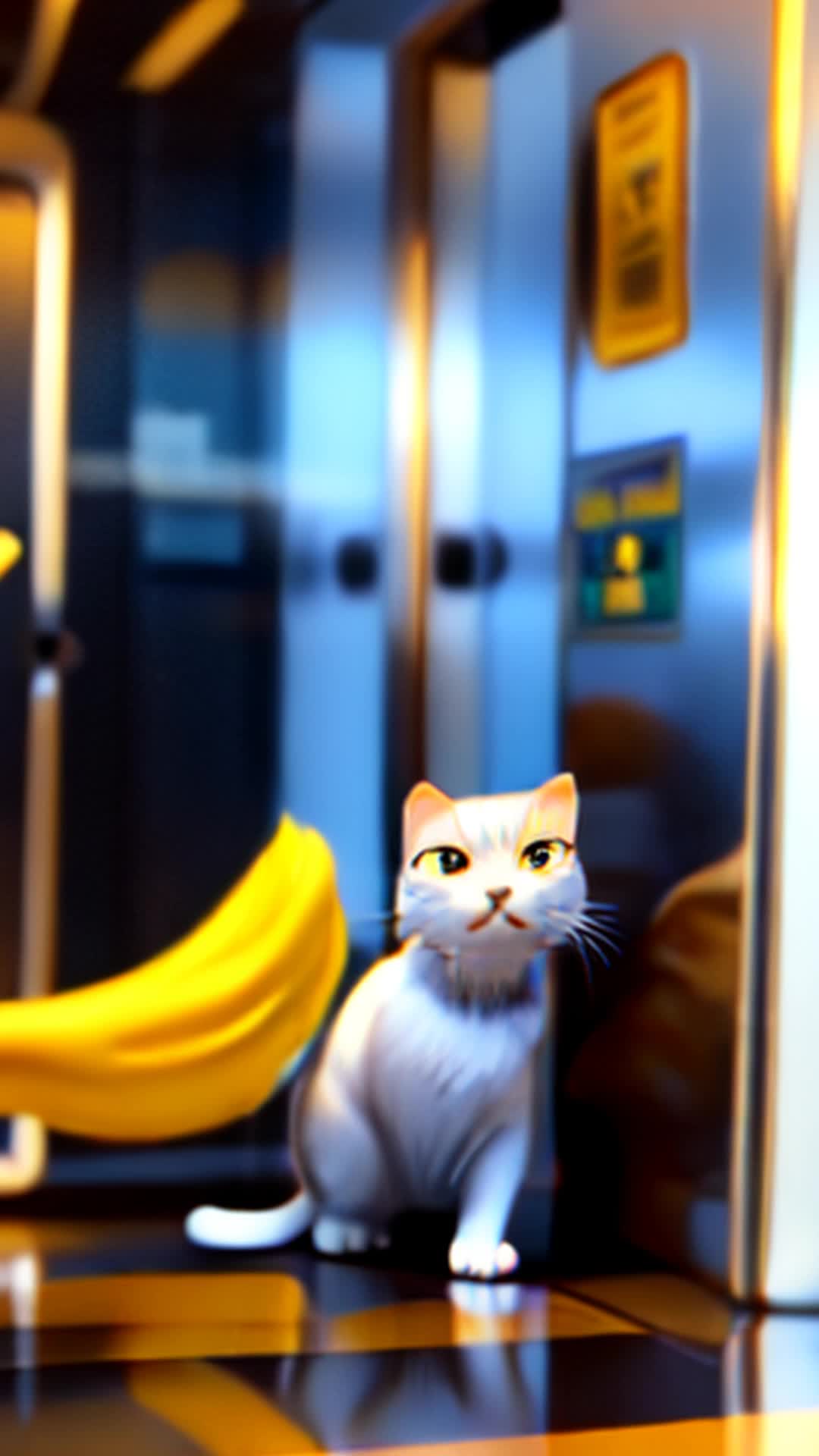 cat clad in sharp suit, swiping access card, entering elevator, tail flicking, anticipation, reflective metal surfaces of elevator, soft shadows, close-up shot