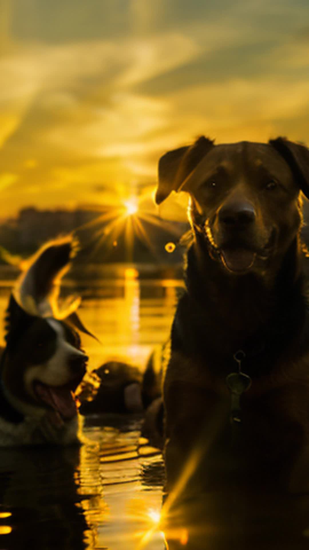 Riverside leisure, Julia catching beer can with grin, Max throwing, dynamic Labrador dodge, warm sunset ambiance, vibrant riverside reunion, soft sunlight casting golden hues, detailed textures, reflection on rippling water