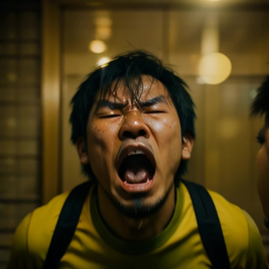 Angry Japanese man yelling incoherently 