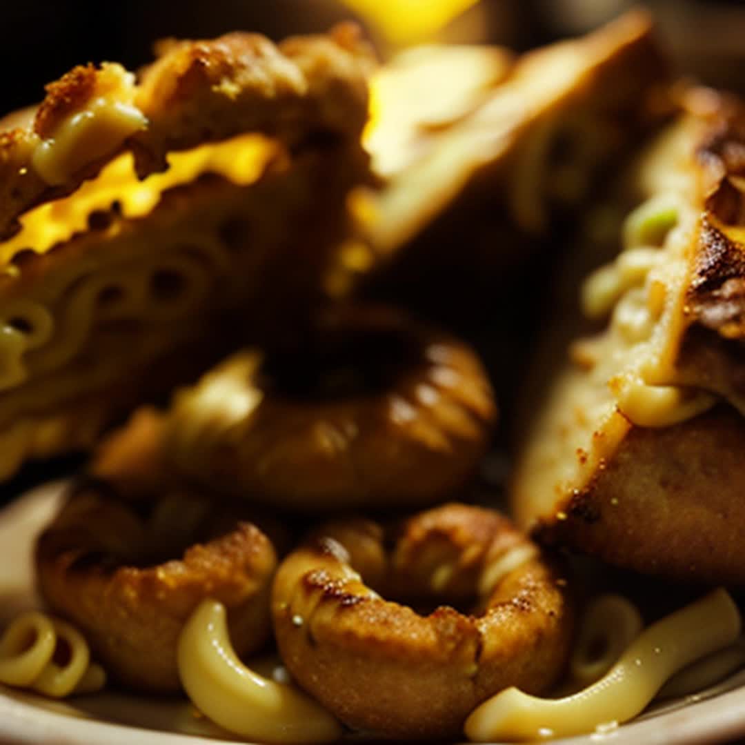 Baked bread, pizza, noodles, macaroni, spaghetti pasta, creamy onion rings, cheese burst nuggets, delicious closeup, golden brown crust, rich textures, steamy and fresh, appetizing aroma, vibrant colors, soft shadows, detailed and sharp focus, 4k resolution, food photography, mouthwatering, savory, gourmet, welllit, high contrast